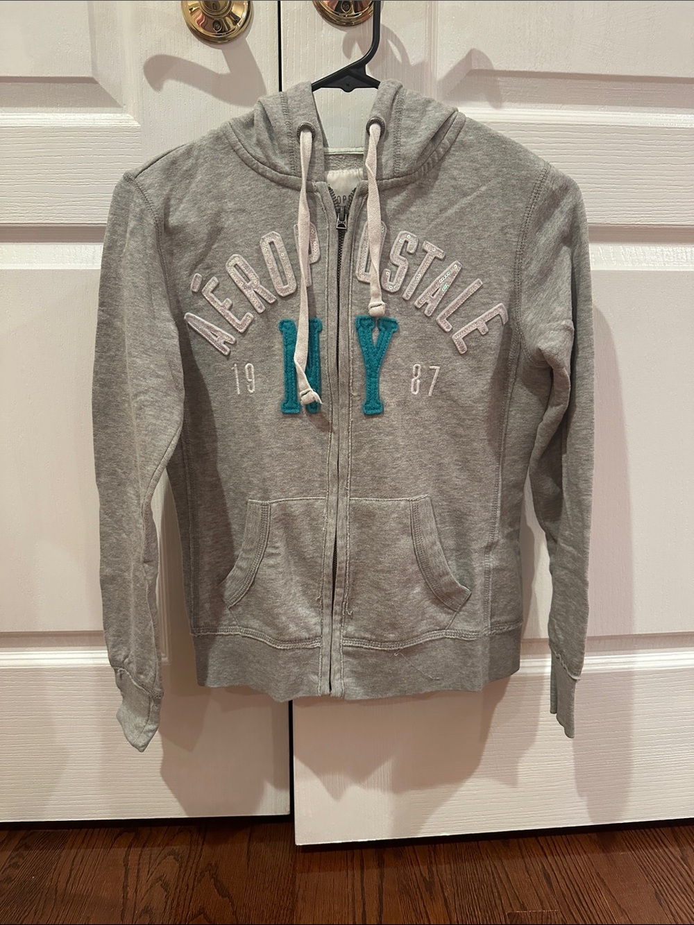 Aeropostale Gray Hoodie with Teal NY Patch